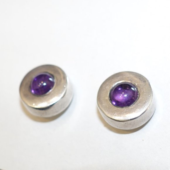 Sterling Stud Earrings with Amethysts, 10mm, 8g, Artisan - Picture 1 of 9